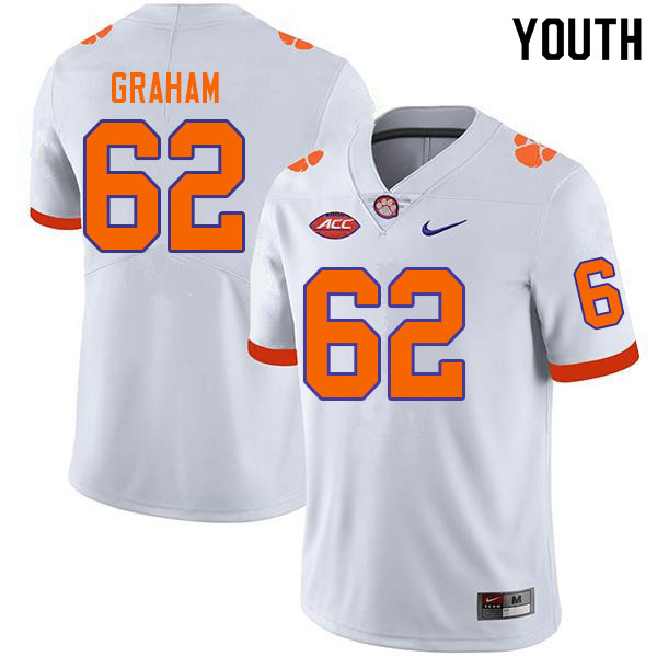 Youth #62 Connor Graham Clemson Tigers College Football Jerseys Sale-White - Click Image to Close